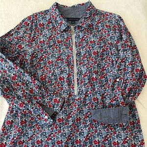Tommy Hilfiger Women's Zip-Neck Printed Cotton Top Blue Size 0X E44